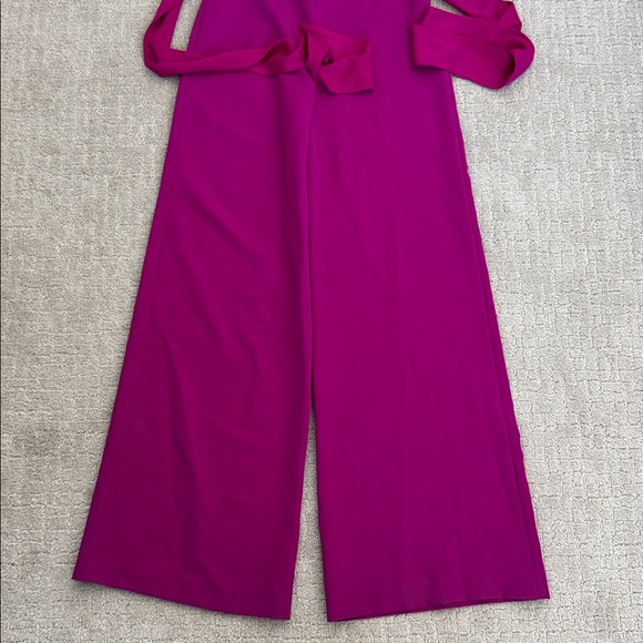 Milly Brooke Strapless silk Magenta Sash Waist Wide Leg Italian Cady Jumpsuit - Picture 3 of 9
